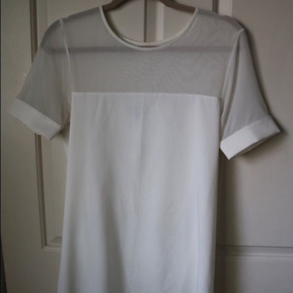 White T Shirt Dress with Mesh Panel - Picture 3 of 7